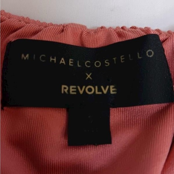 Michael Costello x Revolve Pink and Orange Smocked Ruffled Crop Boho Top - Picture 5 of 6